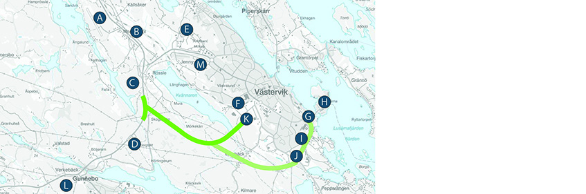 Karta som visar de utredda markområdenas geografiska lägen